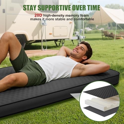 Self Inflating Sleeping Pad with Electric Pump, 4" Thick Memory Foam Black