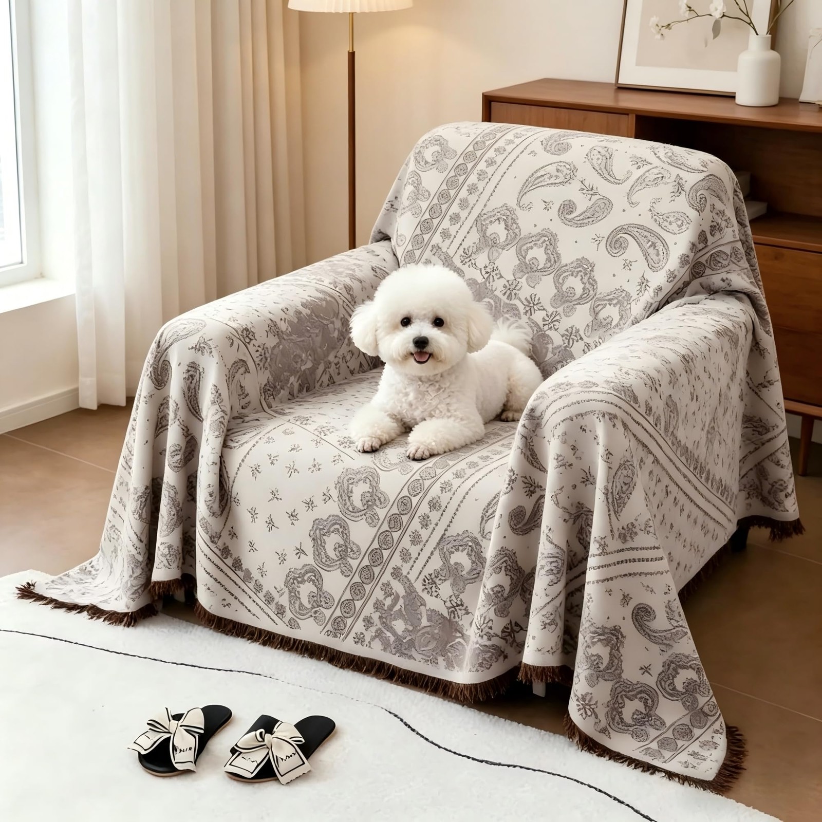 71"x51" Boho Accent Chair Cover, Reversible Chevron Throw Blanket