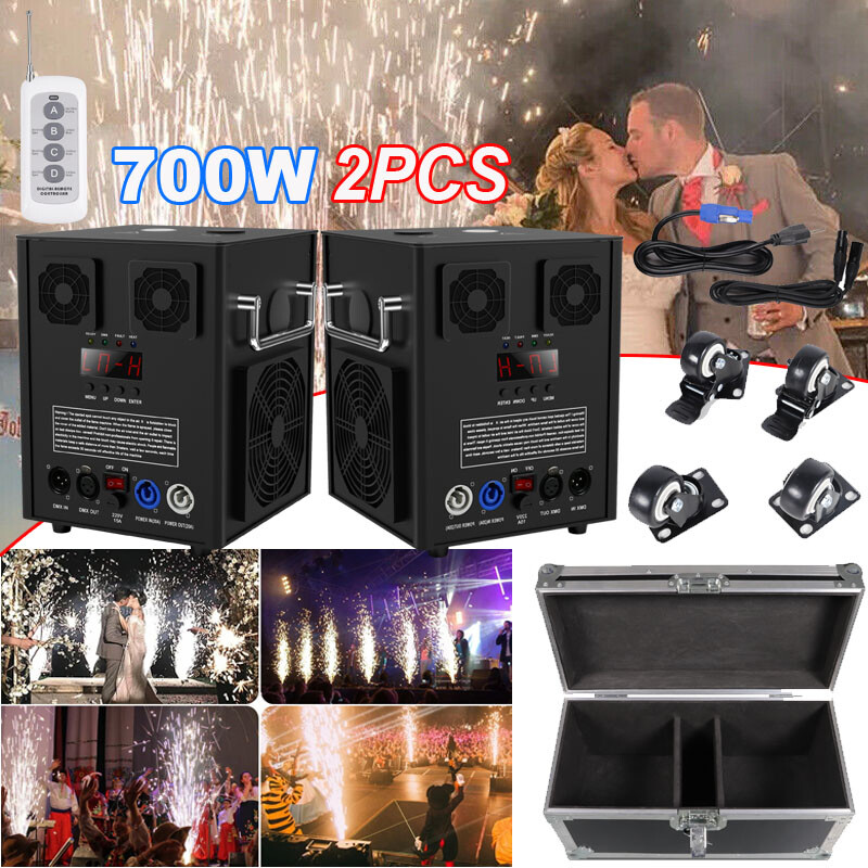 2X Cold Spark Machine 700W DMX Stage Firework Machine 6.6-9.8ft W/Flight Case US