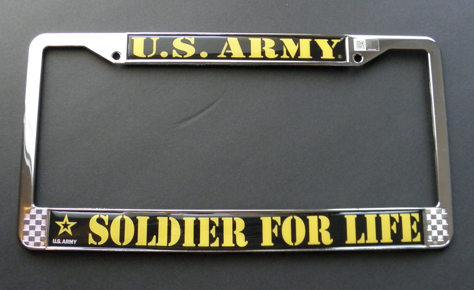 Army Soldier for Life Chrome Plated License Plate Frame 6.25 x 12.25 inches