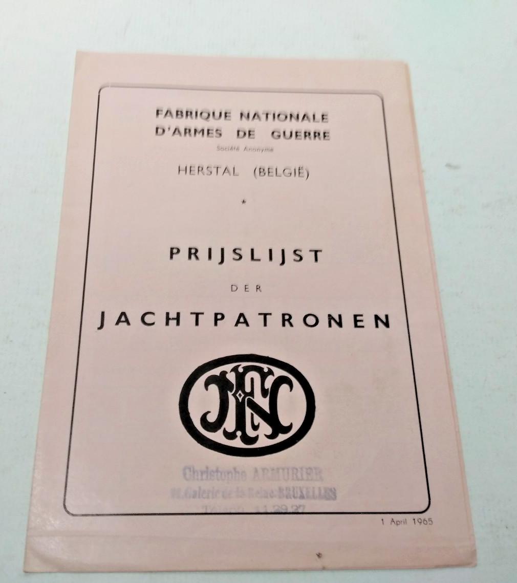 1965 FABIQUE NATIONAL Arms Shot Gun Pamphlet Pricelist, Hunting, Belgium