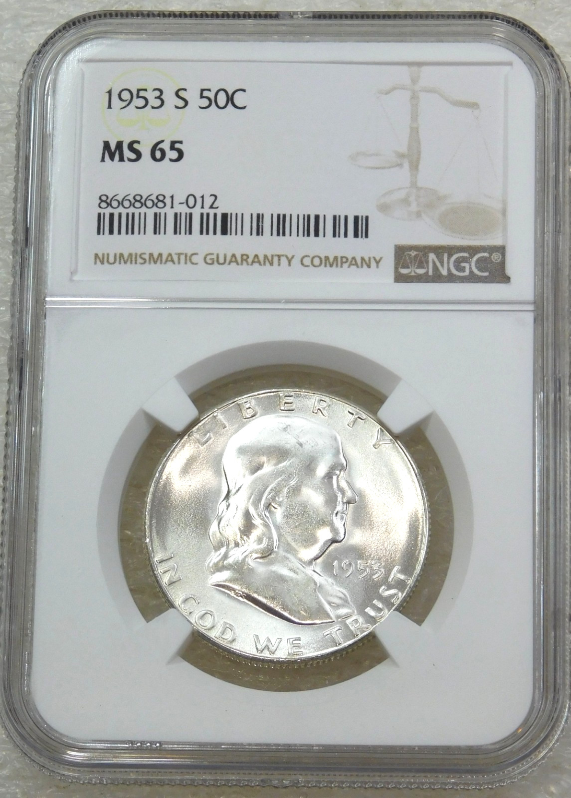 1953 S Franklin Half Dollar NGC MS65 Frosty White Just Graded New Holder #Q349J