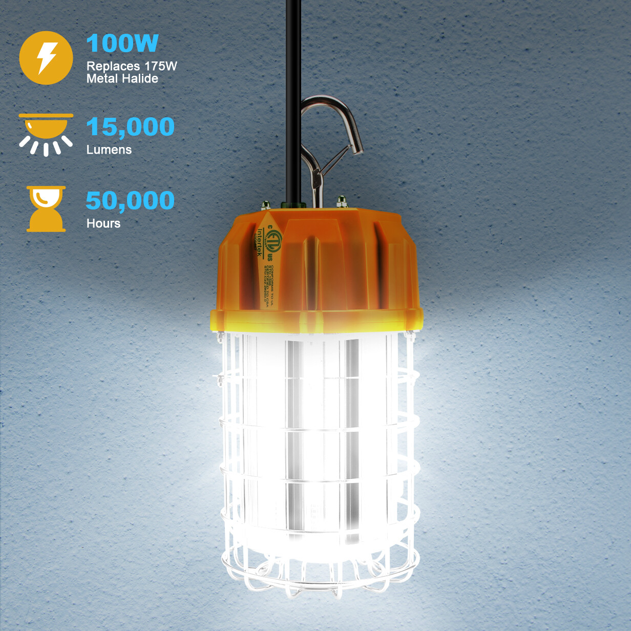 100W LED Temporary Work Light 14500LM Construction Jobsite Hanging Workshop Lamp