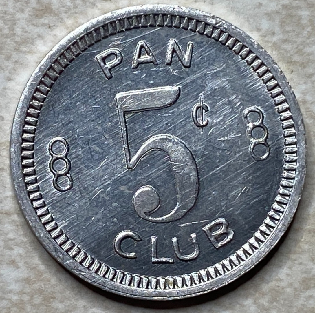 T9188 Pan Club 5¢, Unknown  Anillo Restrike Arcade Token