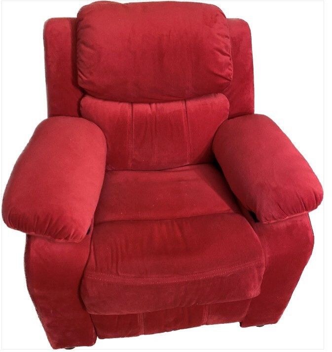 Deluxe Padded Contemporary Red Microfiber Kids Recliner with Storage Arms