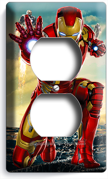 IRONMAN SUPERHERO OUTLET WALL PLATES BOYS CAVE TV ROOM NERD GAMER FANTASY DECOR