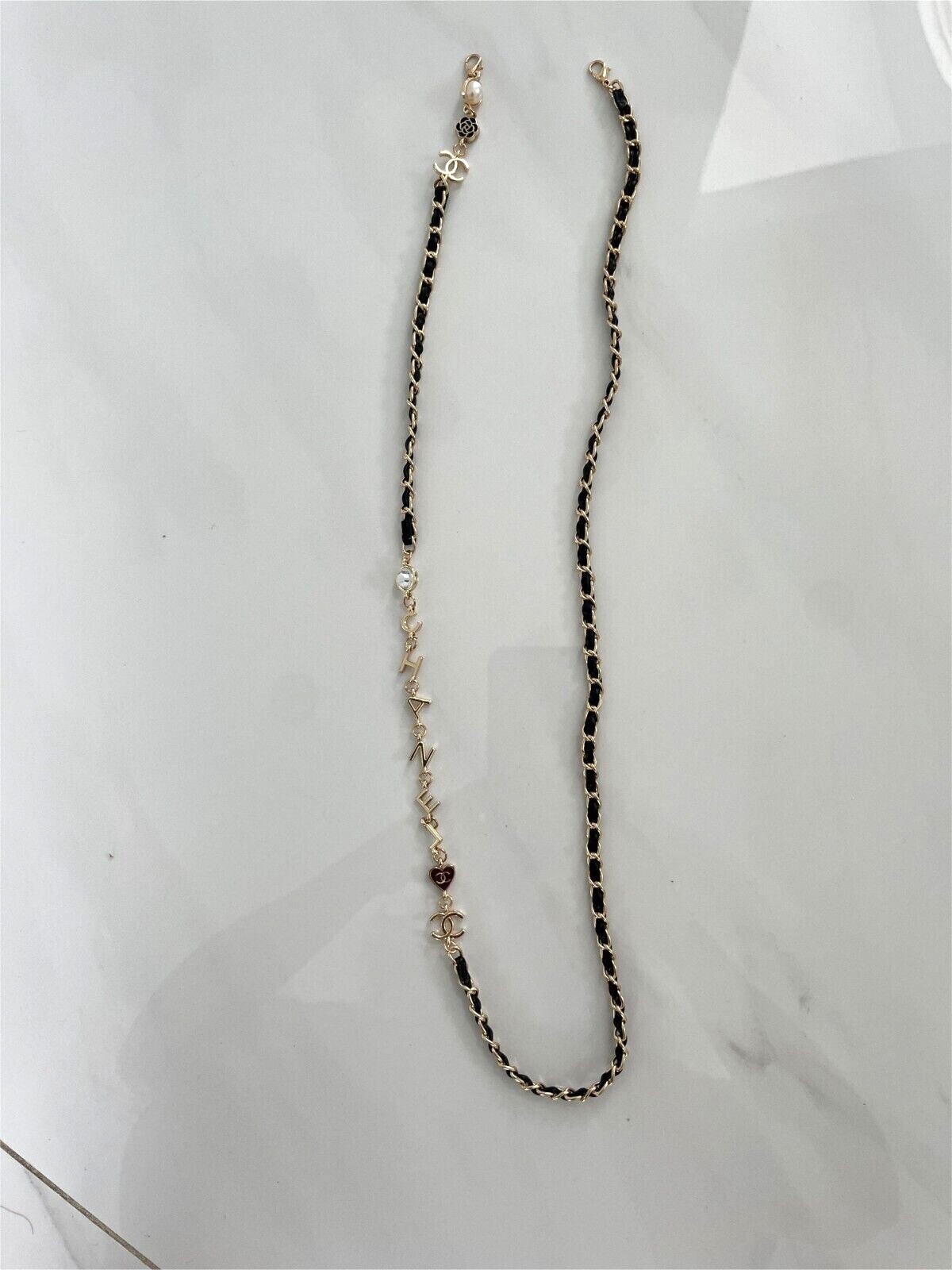 Chanel Detachable 31 Inch Black Gold Pearl Chain for Sunglasses Eyeglasses New