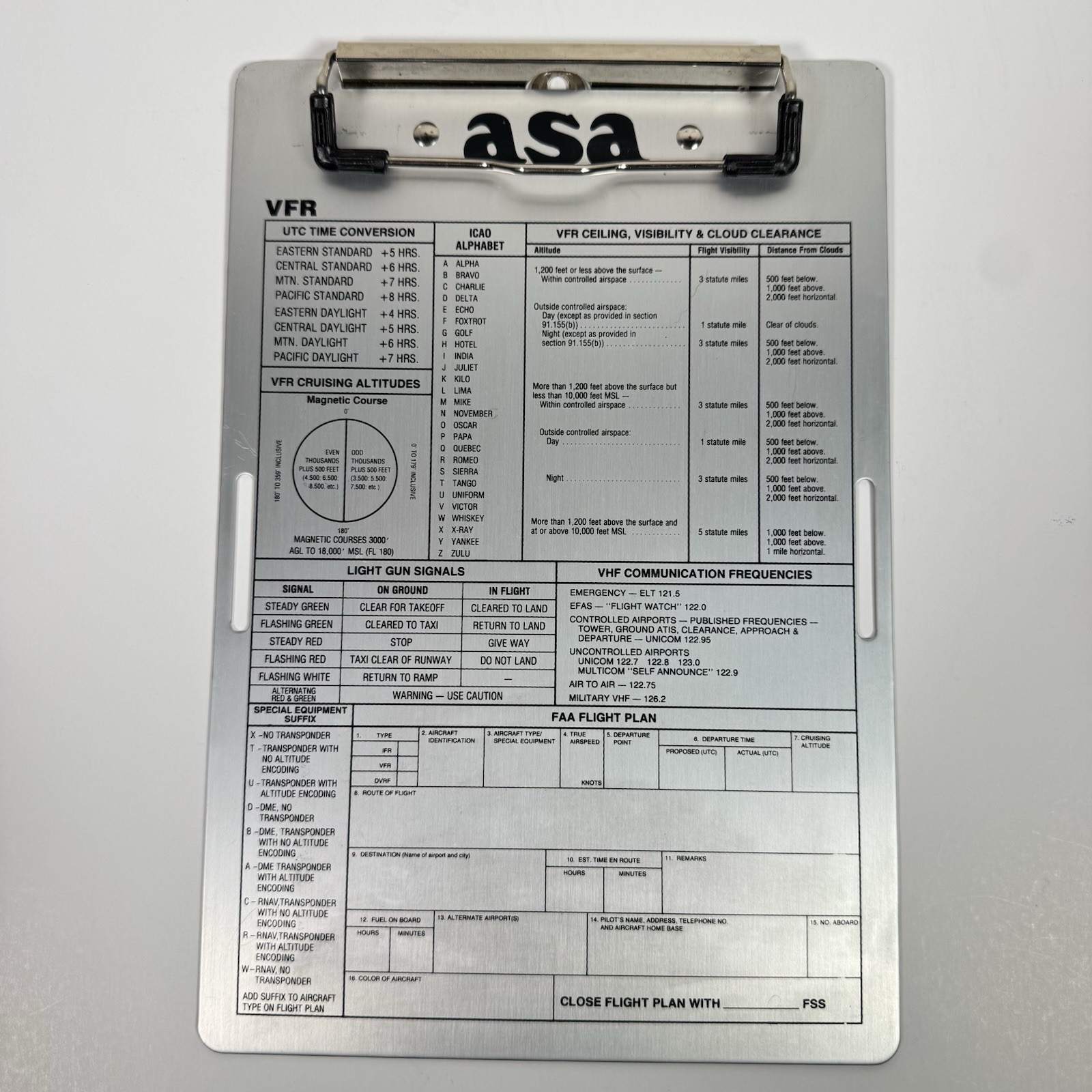 ASA Aluminum Kneeboard VFR Pilot Clipboard Aviation Flight Plan Board