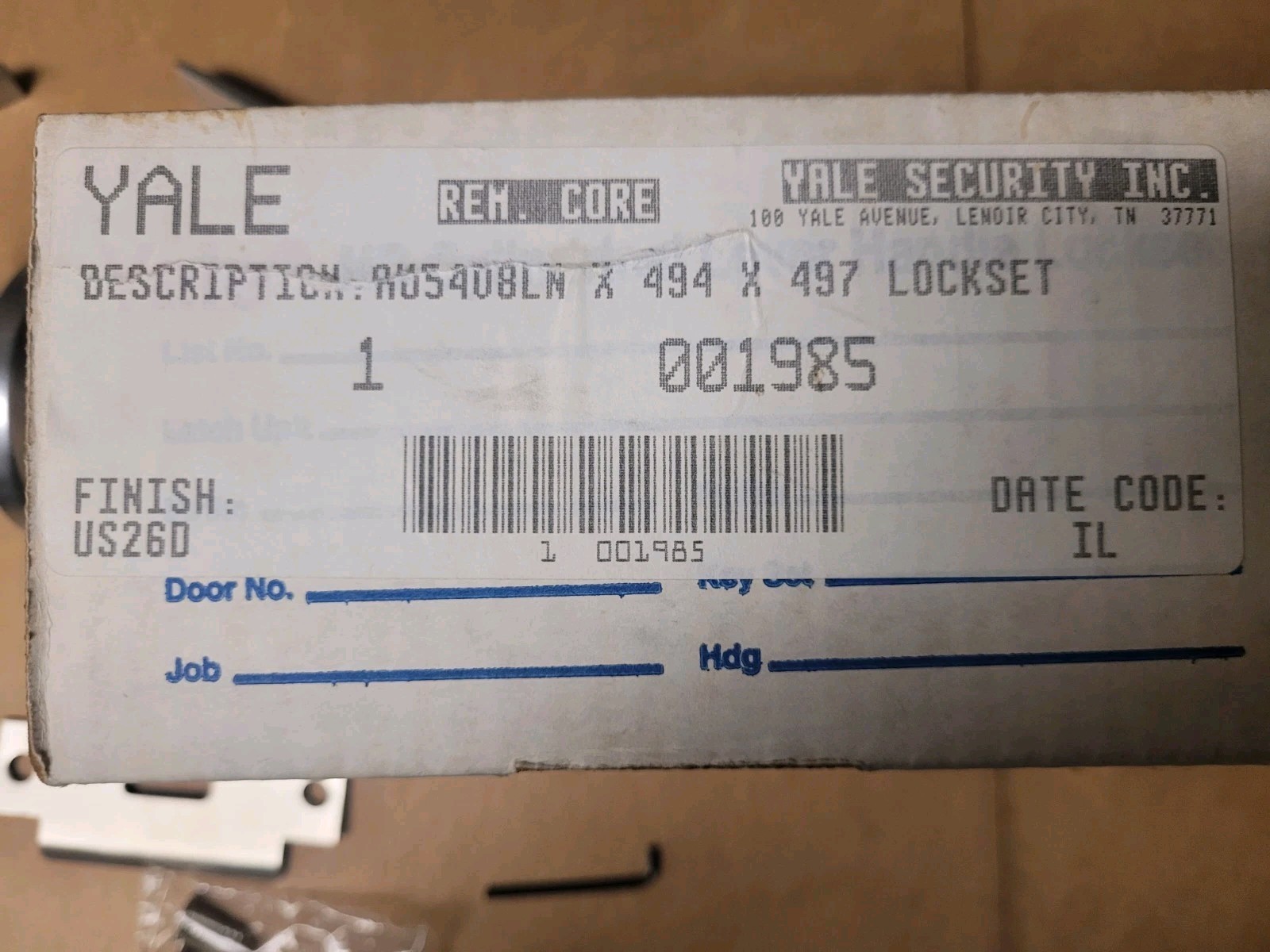 Yale BAU5408LN US26D Interchangeable Core Entry Classroom Lever Lockset NIB