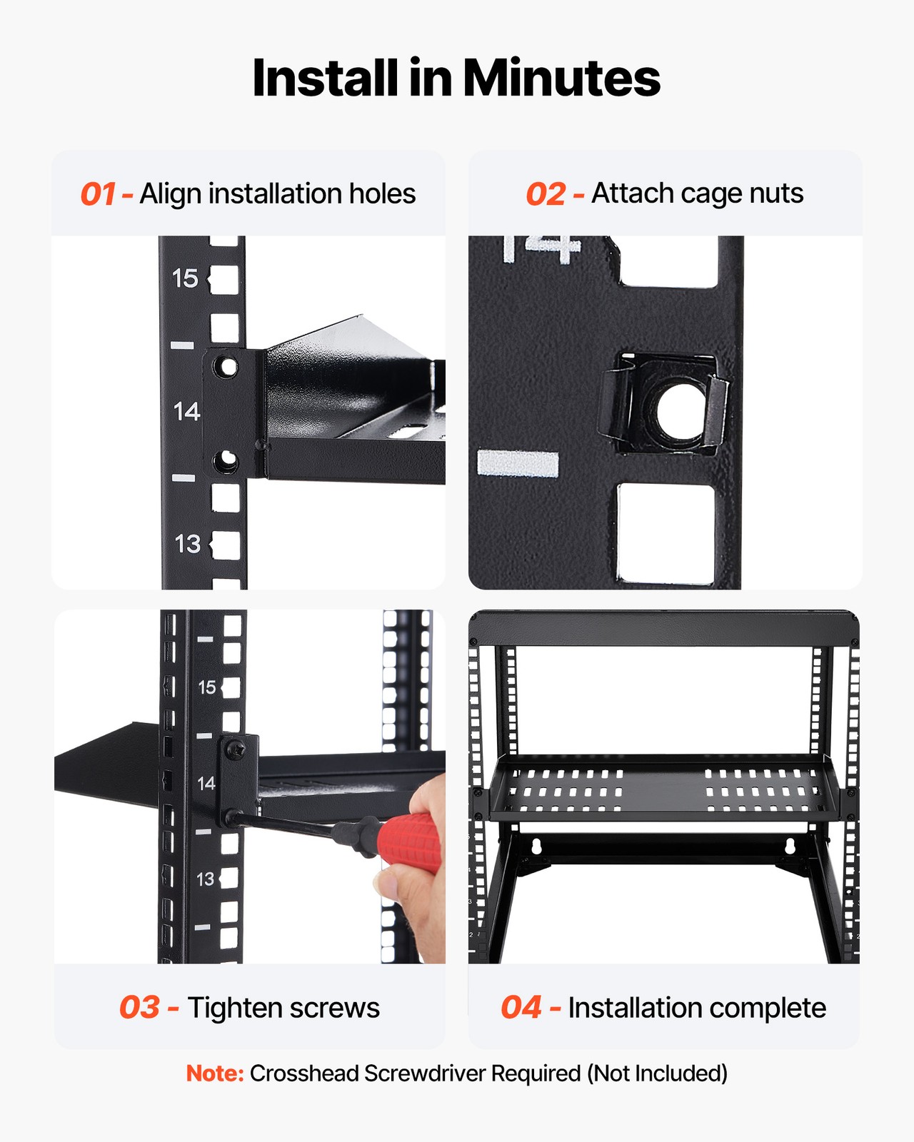 VEVOR 1U Server Rack Shelf 4 PCS 10 in Depth Vented Wall Rack Mount Shelf Tray