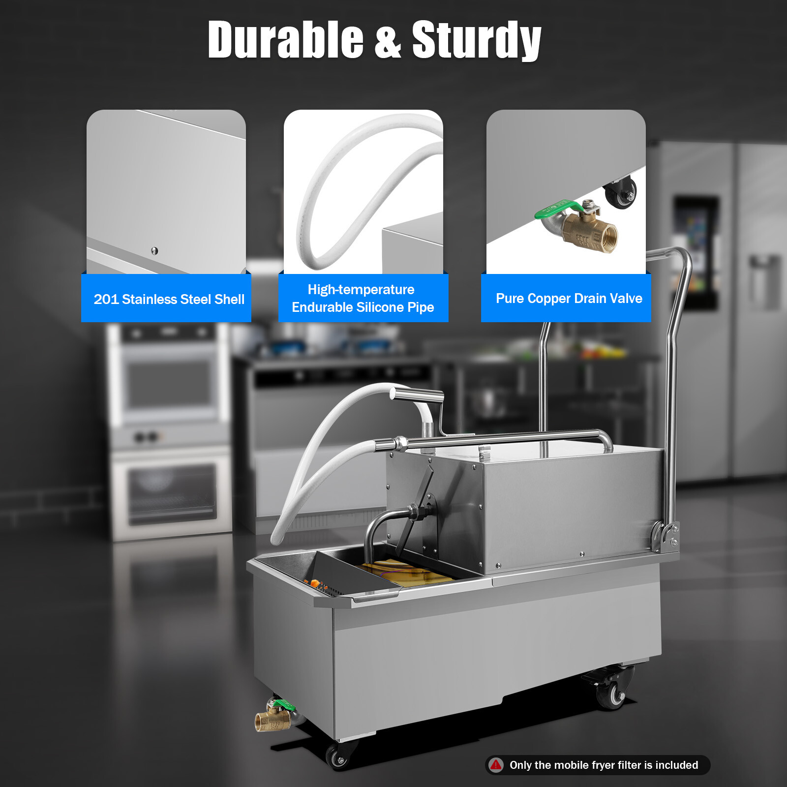 55L Commercial Oil Filler Machine Cart Mobile Fryer Oil Filter Machine Separator