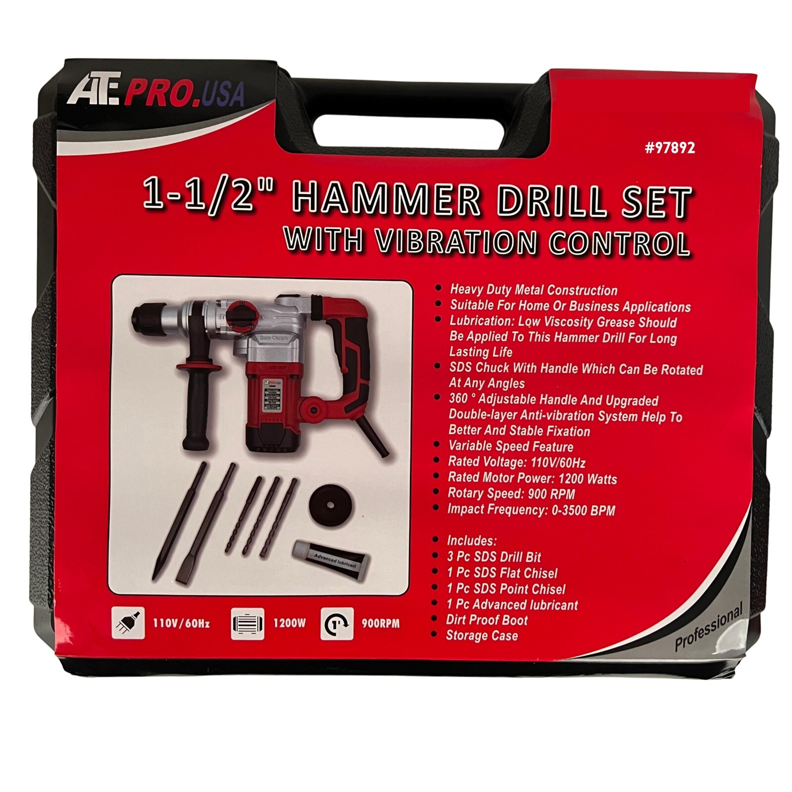 1-1/2" Hammer Drill Set W/ Vibration Control