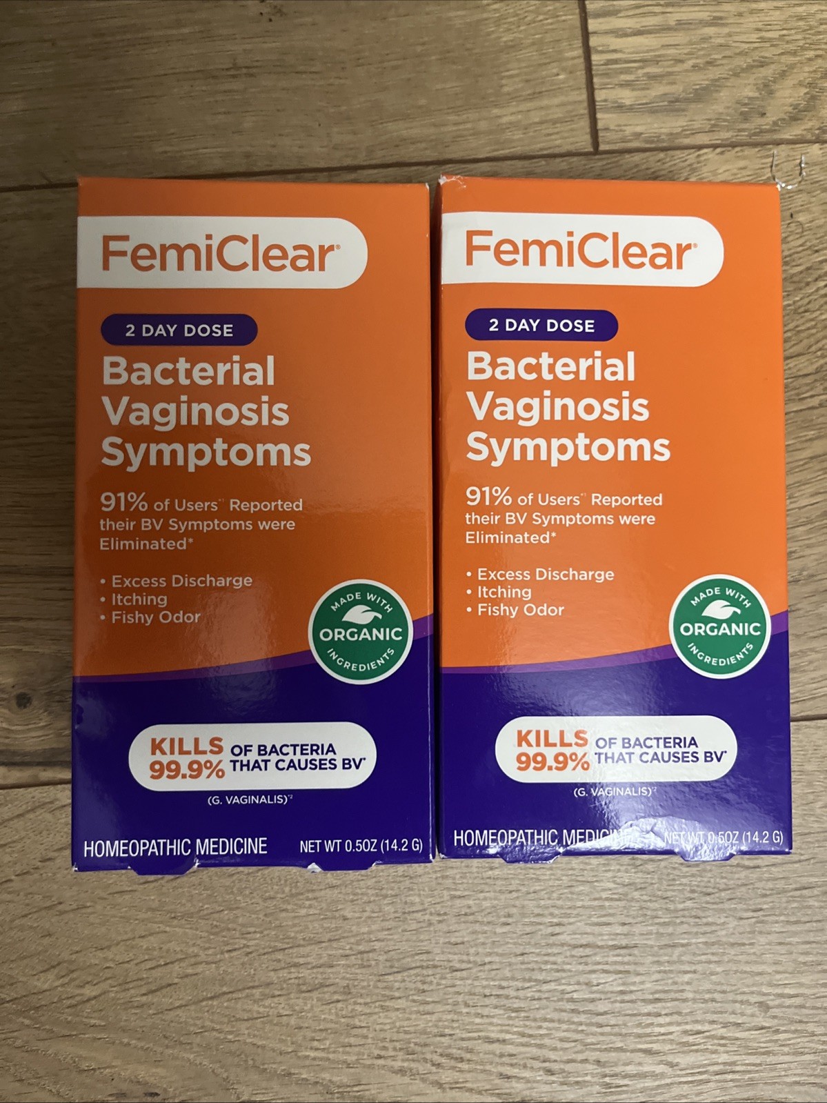 FemiClear 2 Day Dose for Bacterial Vaginosis Symptoms Lot of 2