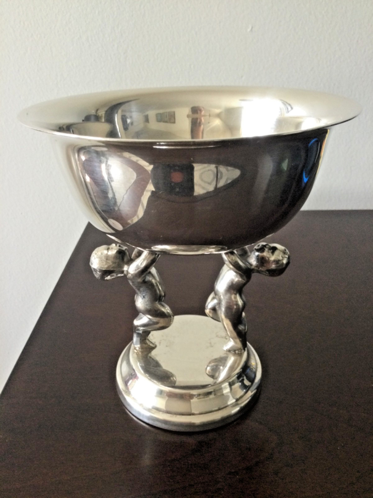 Vintage 1958 Lehman Bros Silver Plated Pedestal Cupids Compote Dish
