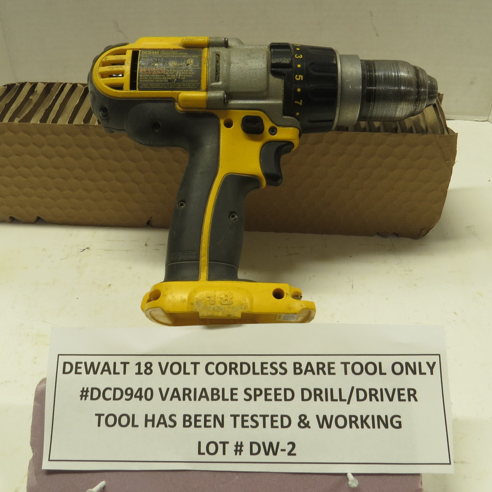 DEWALT DCD940 18 VOLT CORDLESS 1/2" DRILL/DRIVER - BARE TOOL - LOT DW-2