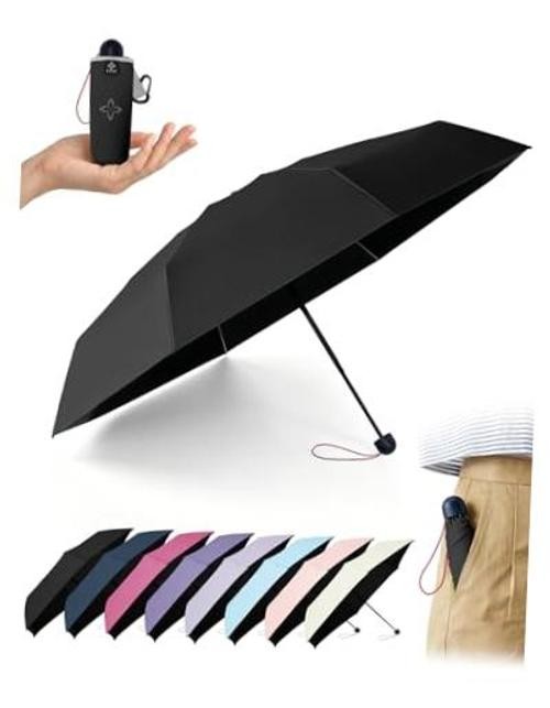 Mini Umbrella for Travel Compact - UPF 100+ UV Sun Umbrella for Purse 1-Black