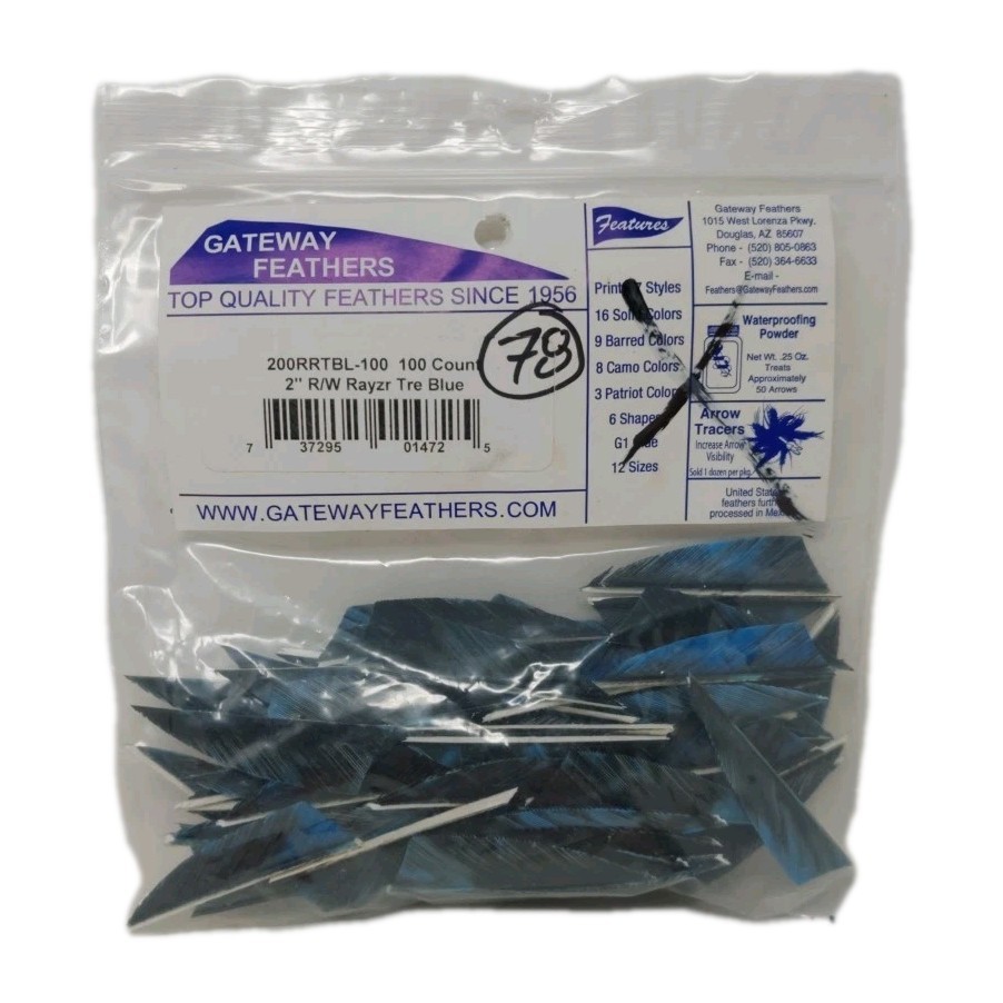 78 Count Gateway Feathers 2" Right Wing: Rayzr Camo Tre Blue 200RRTBL