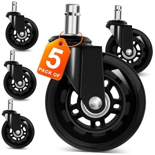 Office Chair Wheels for Casters Replacement - 3" Rubber Wheels 3 Inch 3" Black