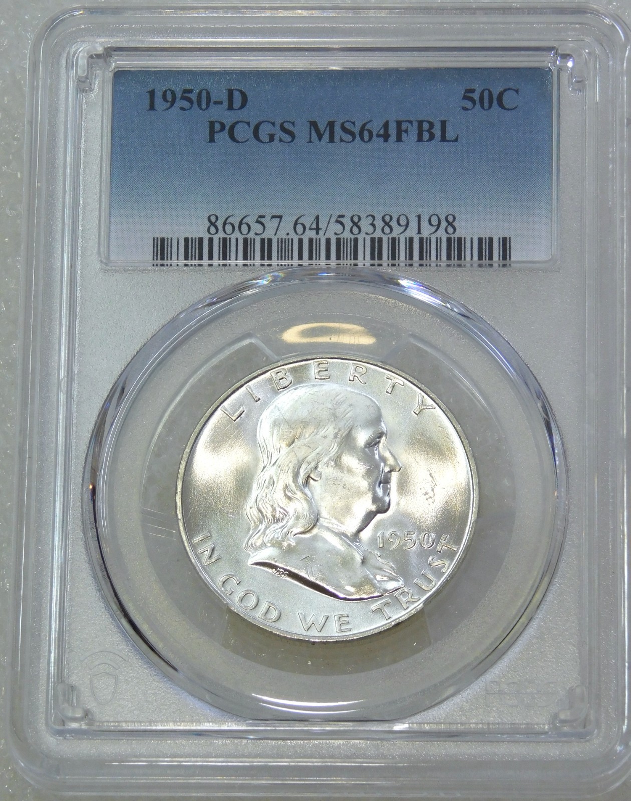 1950-D Franklin Half Dollar PCGS MS64FBL Frosty White PQ New Holder #Q396C