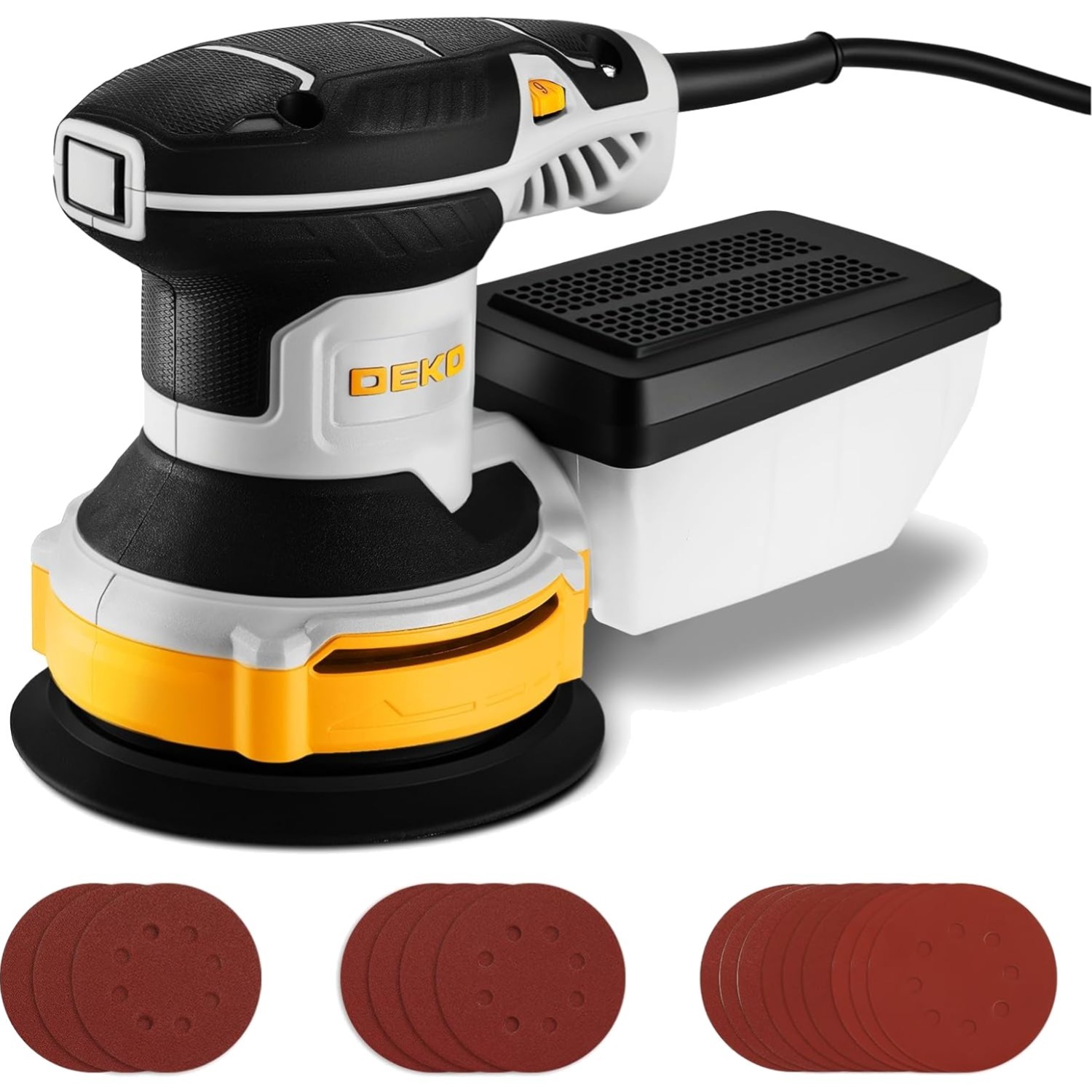 5-Inch Electric Orbital Sander with Dust Box 6 Speeds 16 Sandpapers for Woodw...