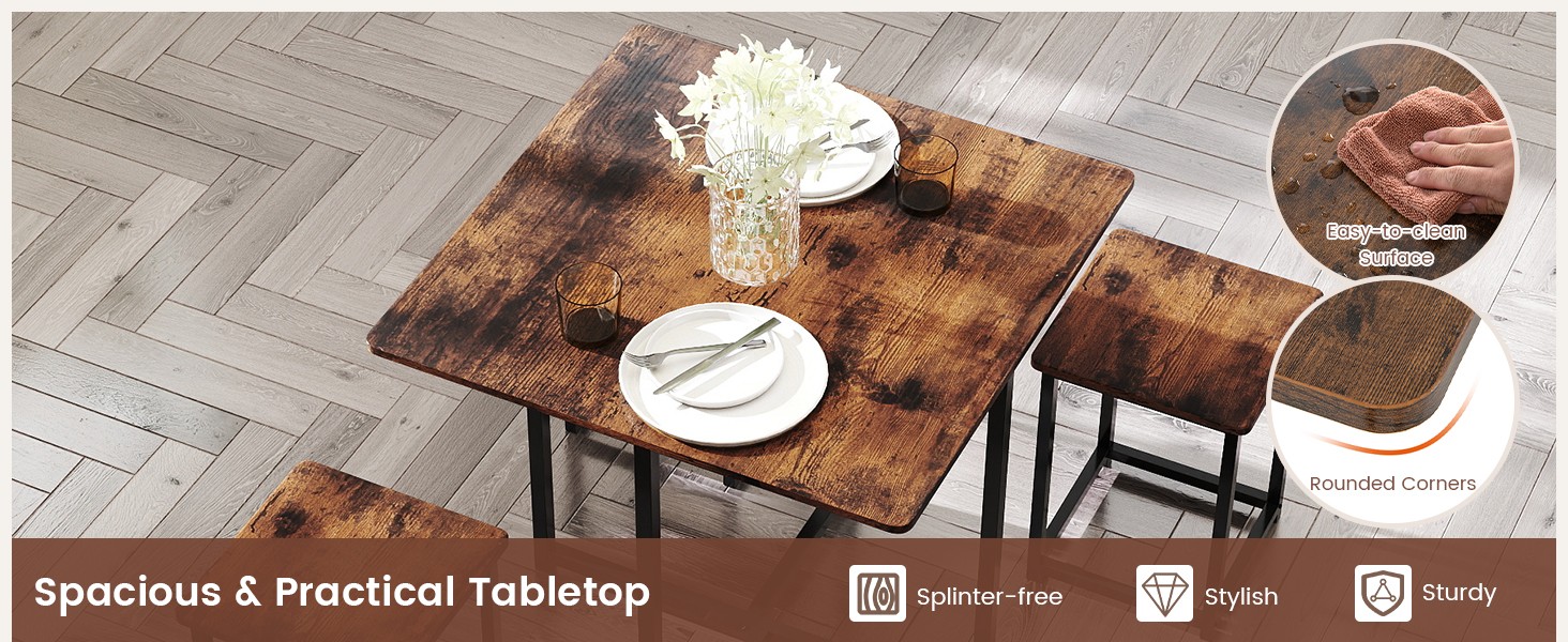 Compact Dining Table Set for 4, Small Kitchen Table Set with Square Stools and