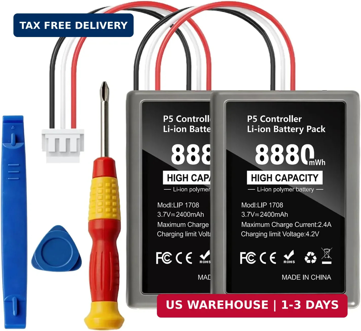 2-Pack 8880mWh PS5 Controller Battery Replacement High Capacity – Compatible