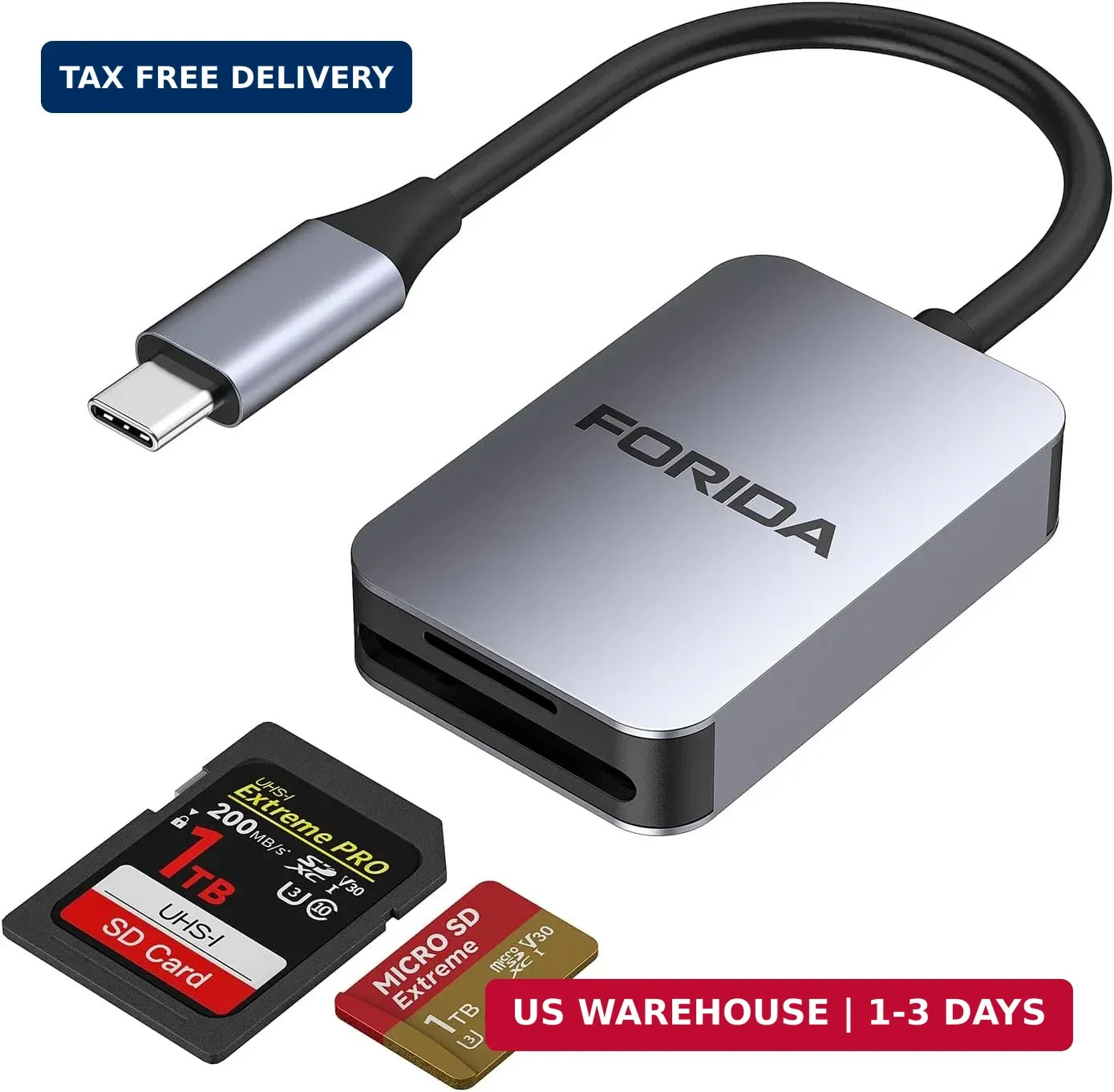 Aluminum 2-in-1 SD/Micro SD Card Reader USB C, 190MB/s High-Speed, Dual C