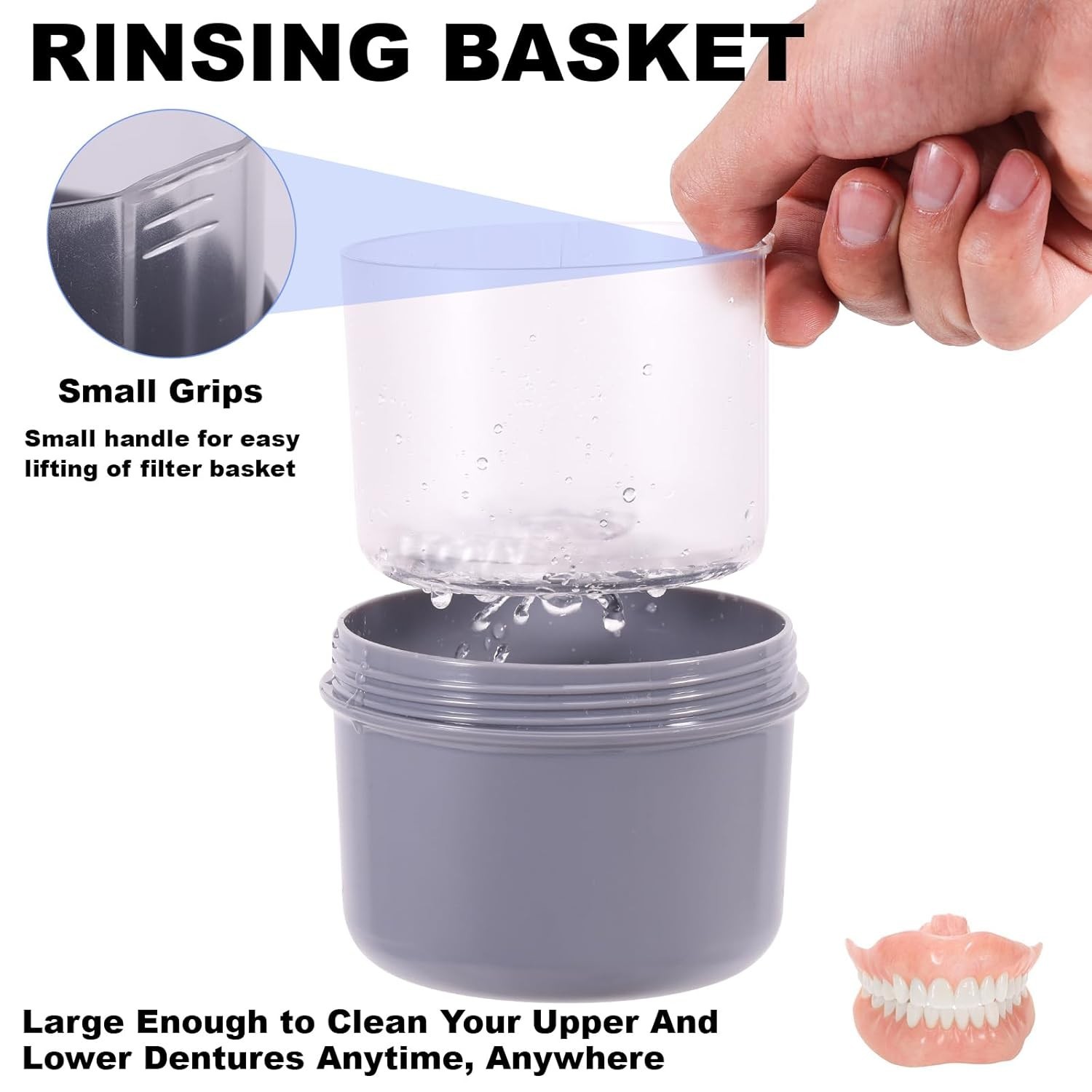 Leak-Proof Denture Container for Full & Partial Dentures – Grey