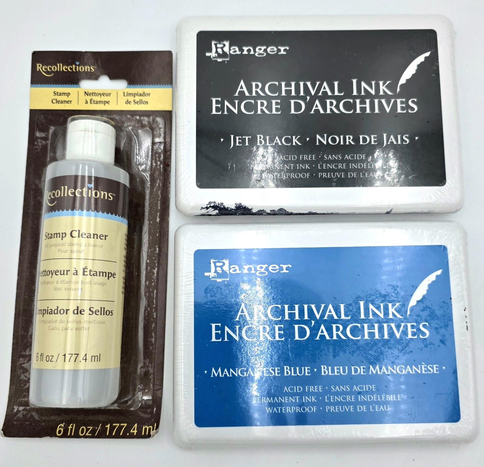 Ranger Archival Ink Pads Jet Black Manganese Blue Recollections Stamp Cleaner...