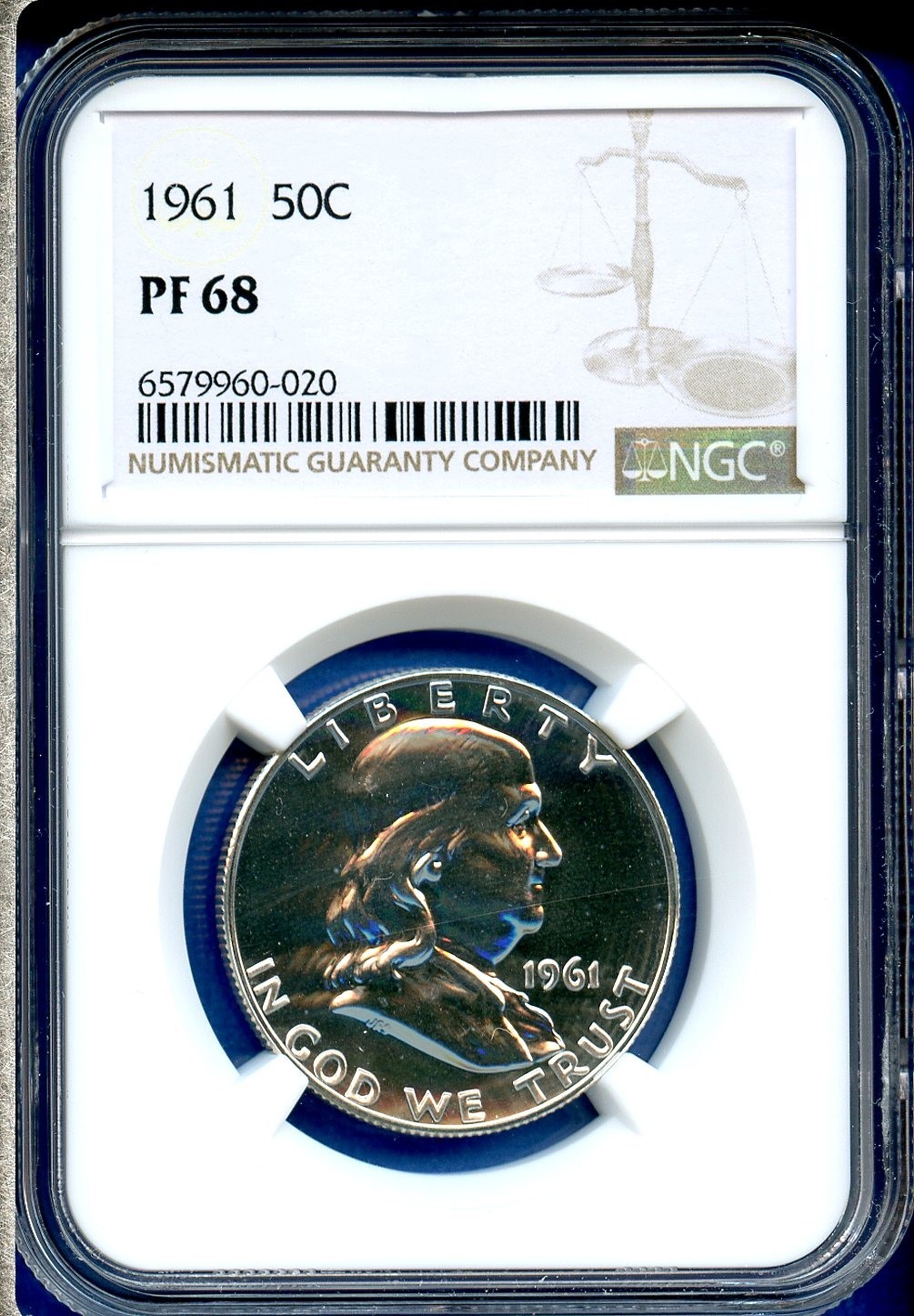 1961 P NGC PF68 Franklin Half Dollar Silver 50c US Mint 1961-P PF-68 Blast White