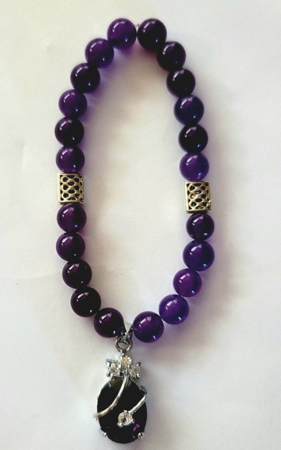 AMETHYST WIRE WRAPPED CZPENDANT SPIRITUAL AGATE BEADS HEALTH ENERGY BRACELET