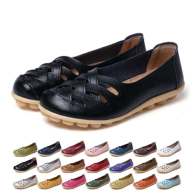 Women's Flats Shoes Breathable Leather Cutout Loafers Comfort Non-slip Casual