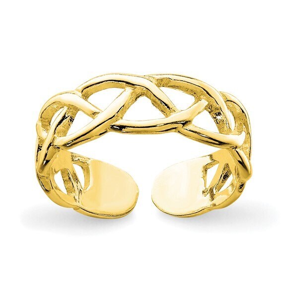 Yellow or White Woven Toe Ring - Wide Solid Sterling Silver Open Adjustable