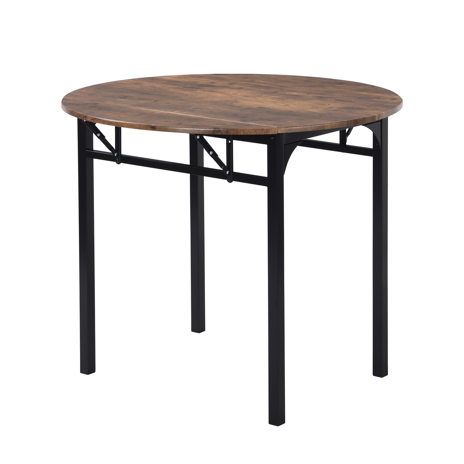 Modern 3-Piece Round Dining Table Set with Drop Leaf and 2 Chairs for Small