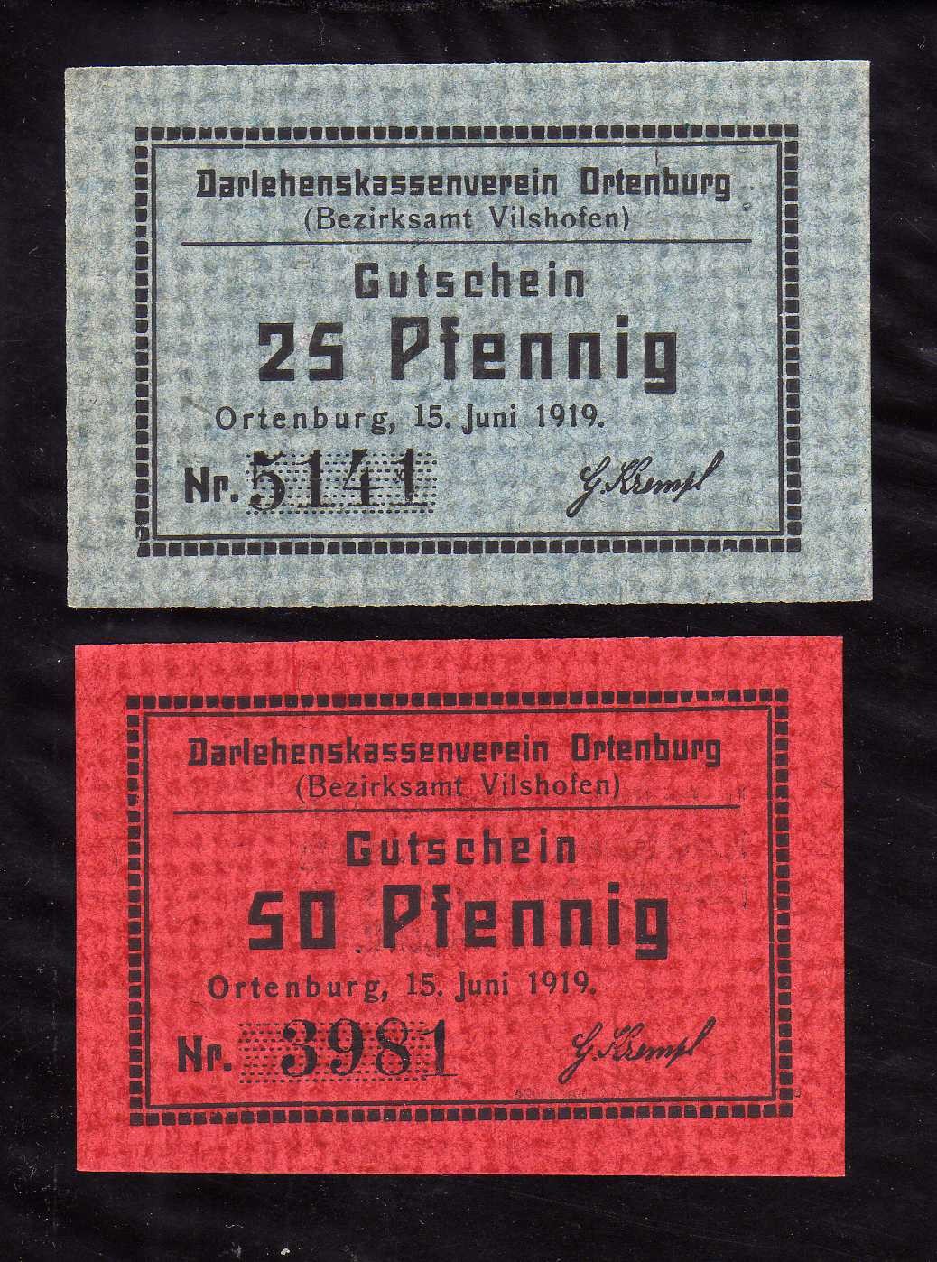 ORTENBURG -   GERMANY NOTGELD -  25, 50 PFENNIG