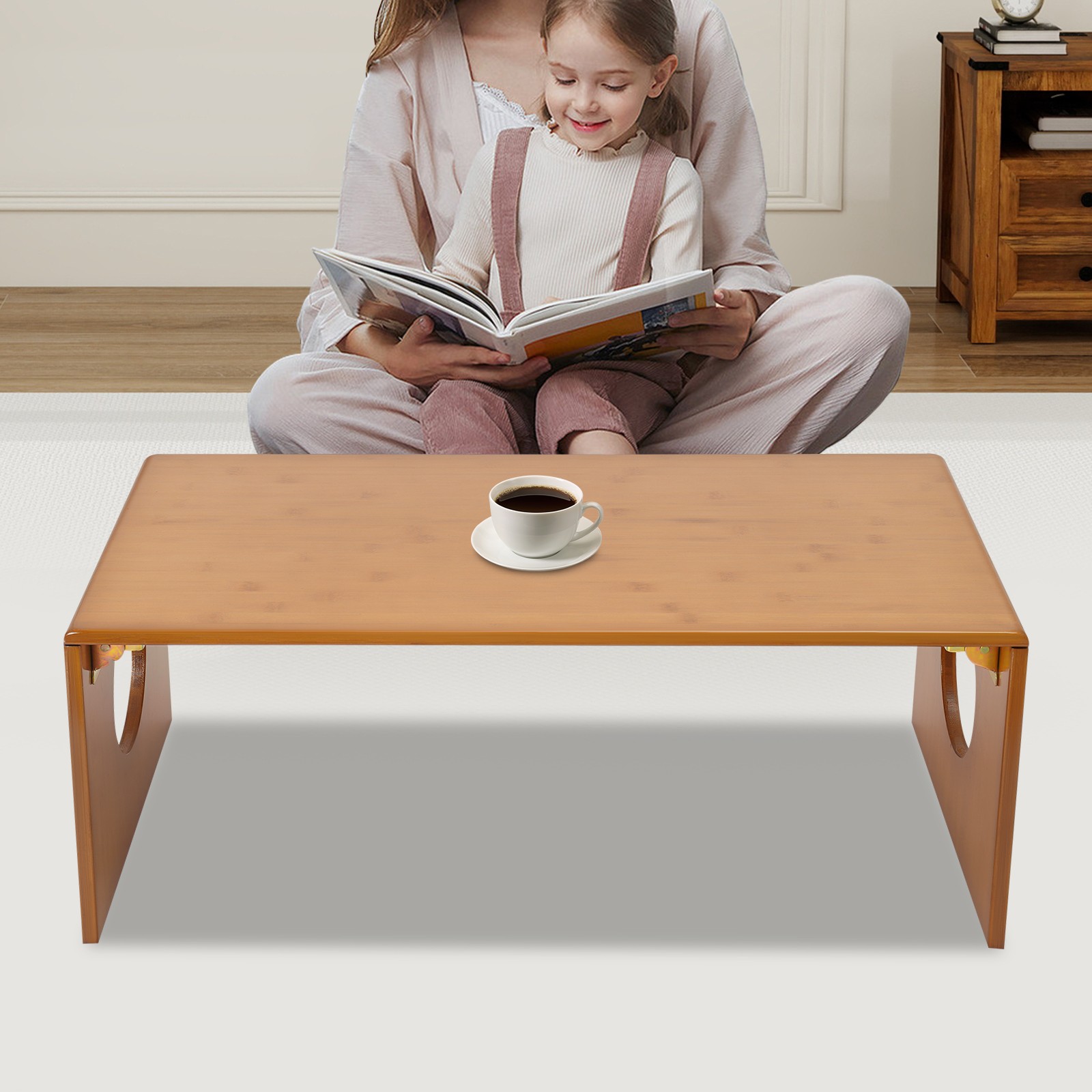 Folding Floor Coffee Table Brown Low Coffee Table Bamboo Portable Coffee Table