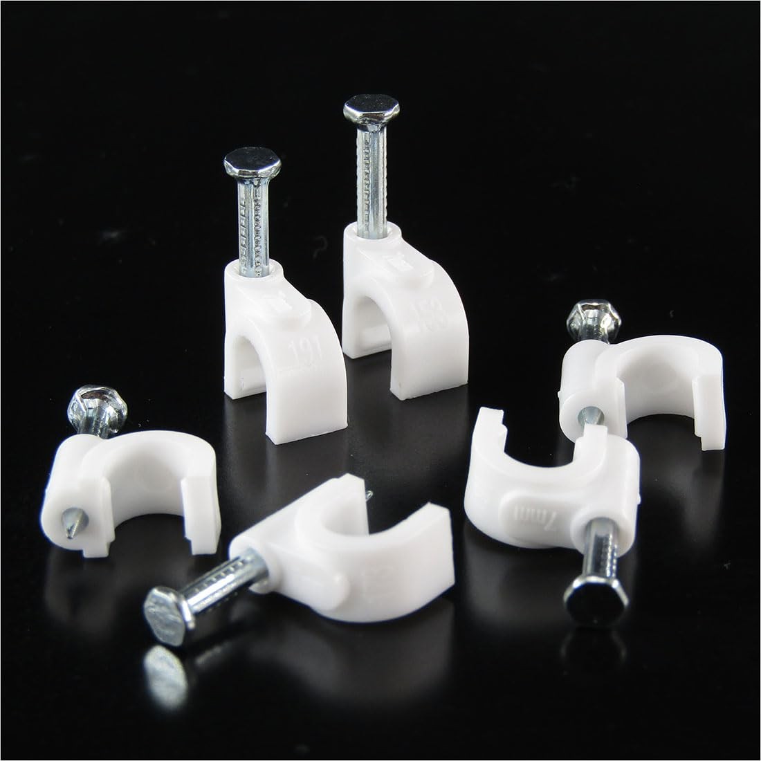 HS 7mm Ethernet Cat6 Cable Clips Clamps RG6 with Steel Nail (200 7MM, White