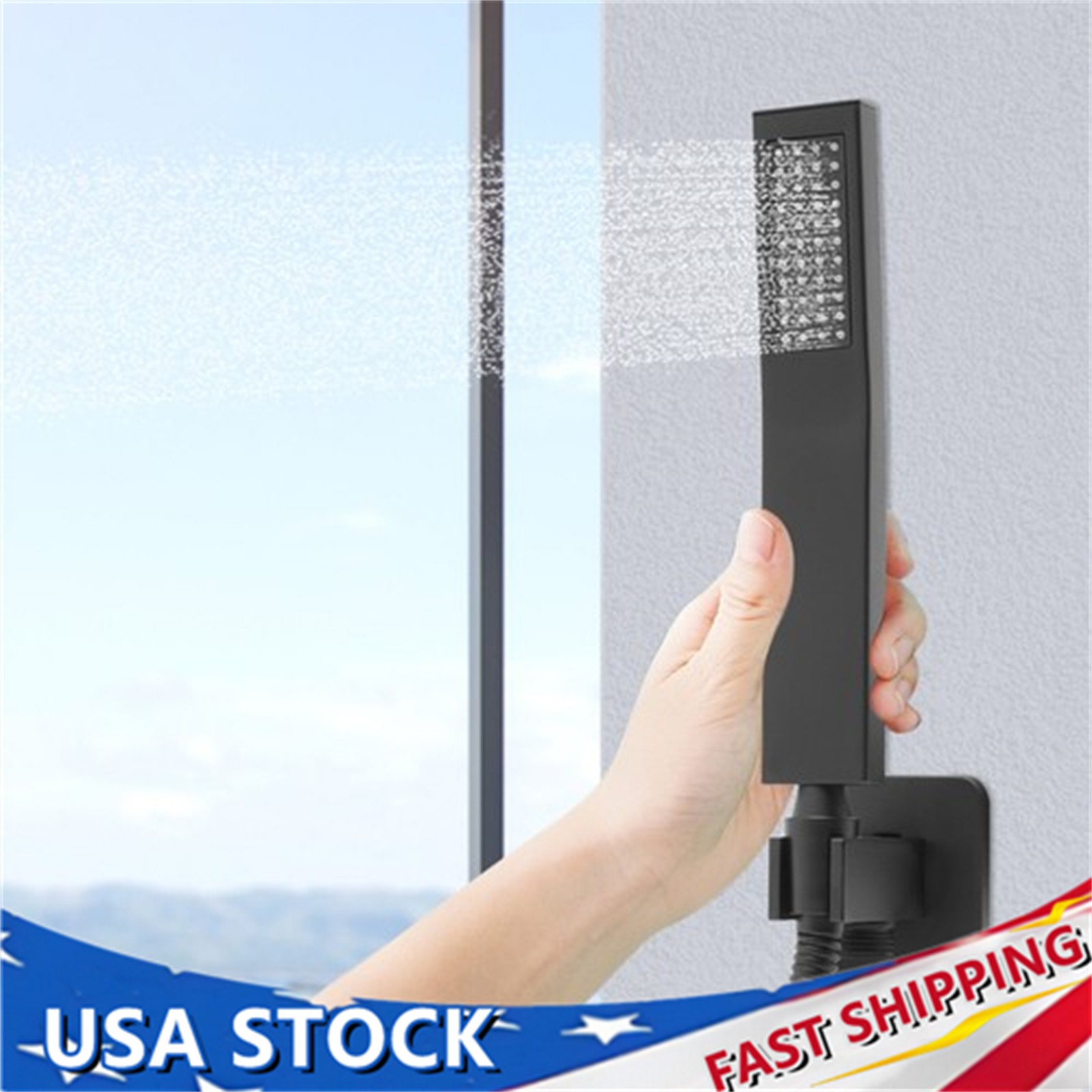 Matte Black Hand Held Shower Head With Wall Connector And 4.9ft Hose Set Square