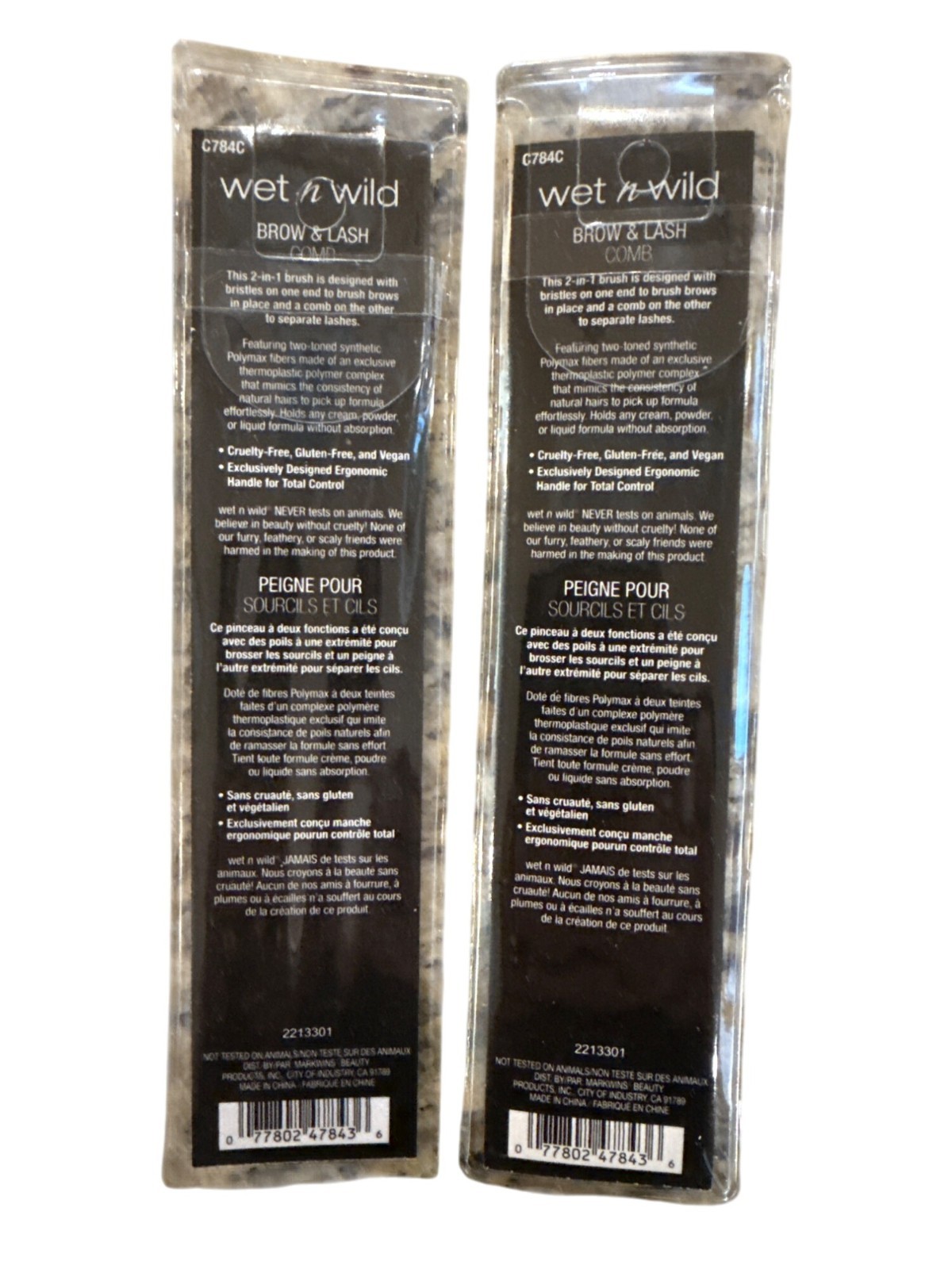 2pc Set WET N WILD Brow & Lash Comb Dual-Sided Cruelty-Free & Gluten-Free White
