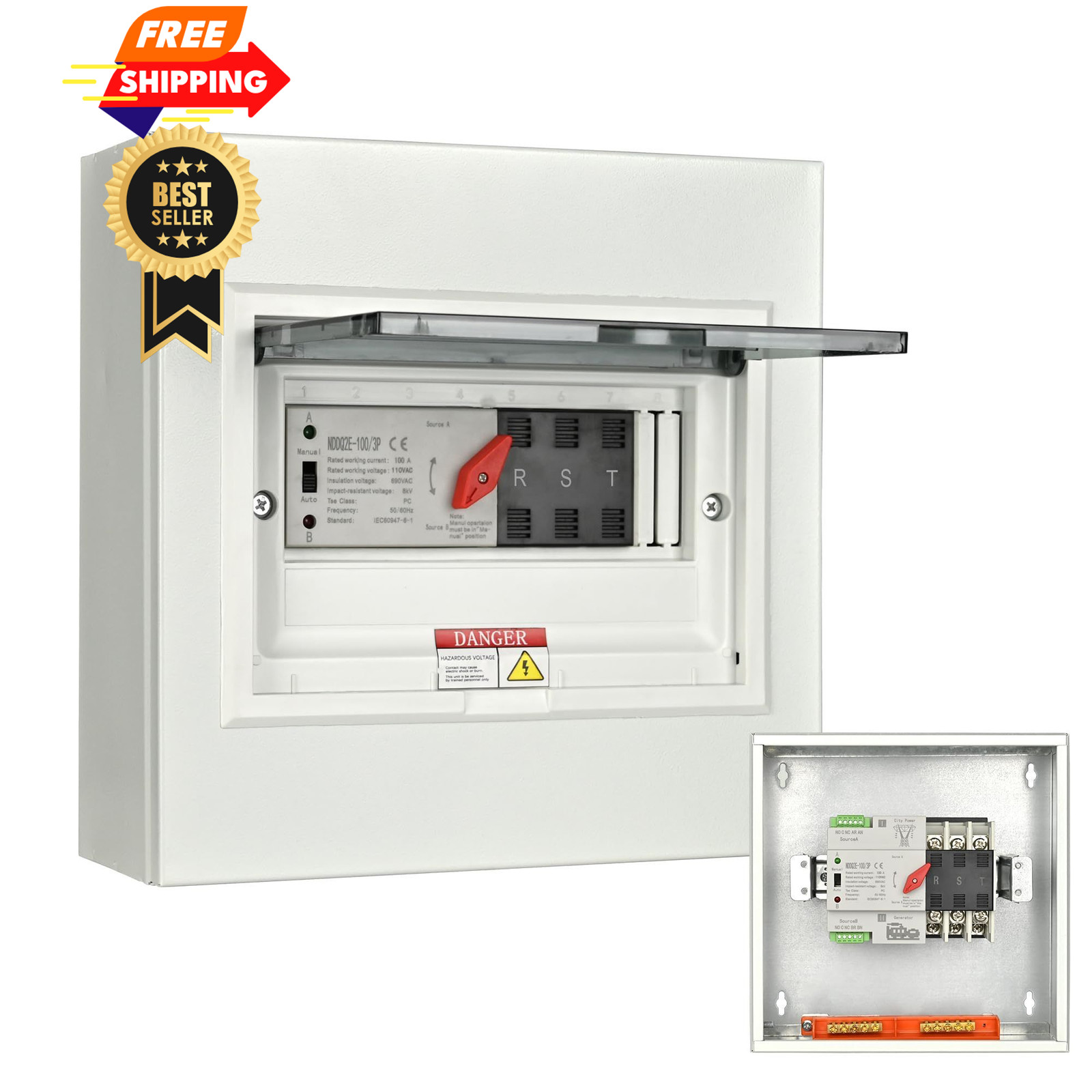 Automatic Transfer Switch, 100 Amp 3 Pole Auto Switch for Home...