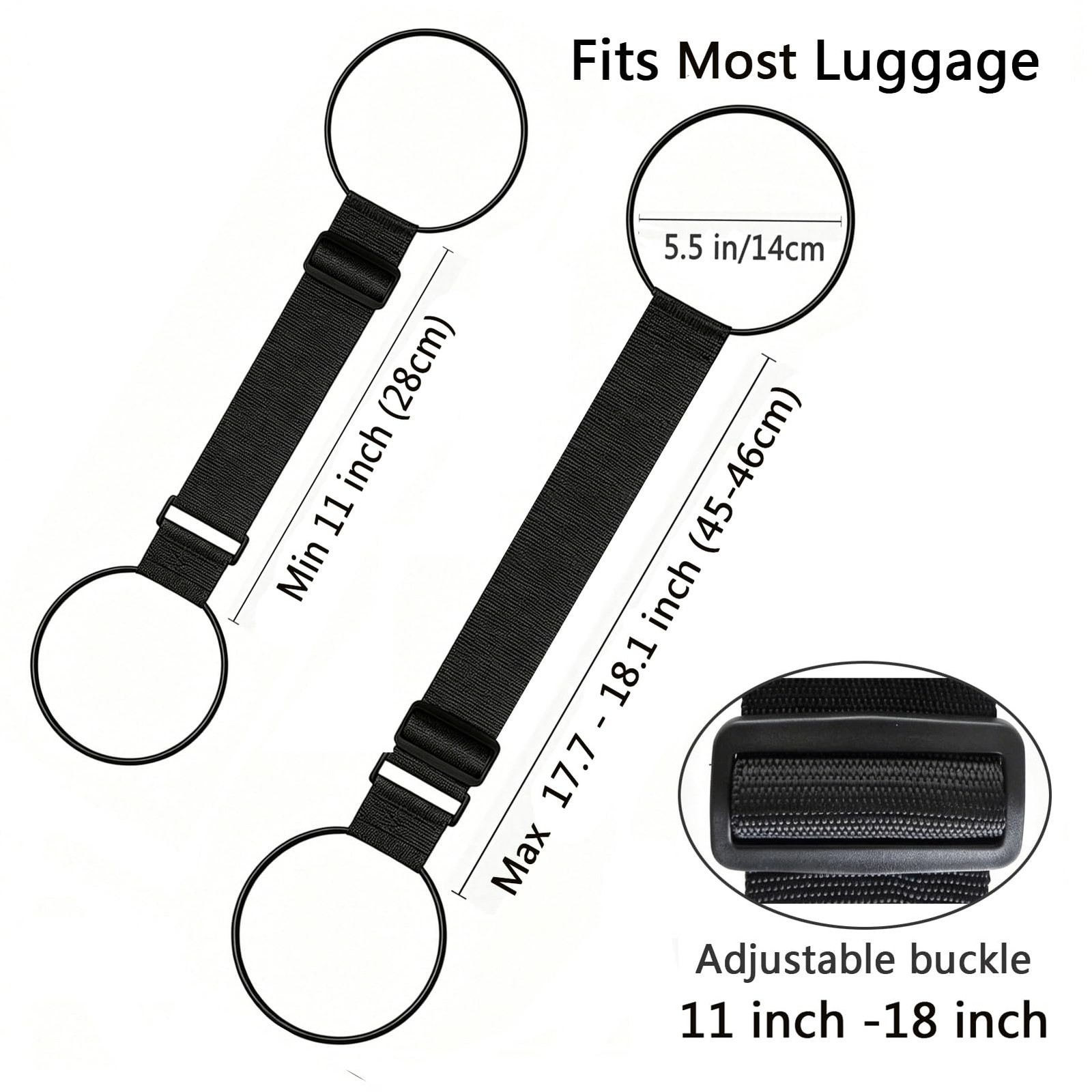 2 Black Luggage Straps for Suitcases Adjustable Connector Elastic Loop Handbag