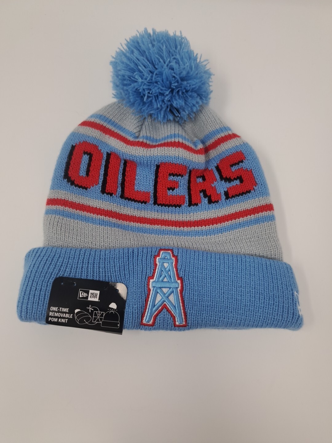 New Era Houston Oilers Historic Winter Sport Knit Pom Beanie Hat Free Shipping.