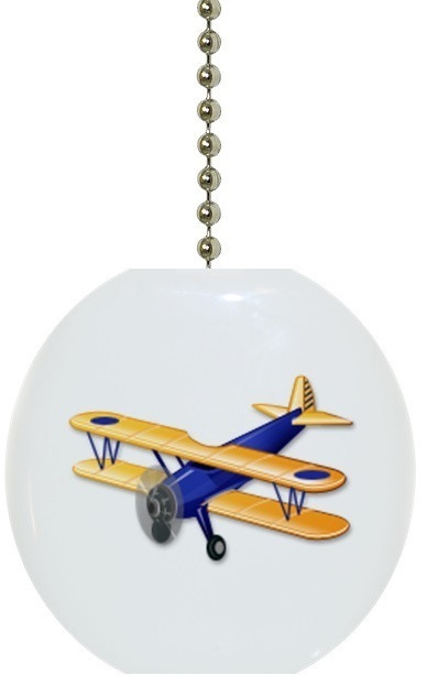 Blue Airplane Solid CERAMIC Ceiling Fan Light Lamp Pull
