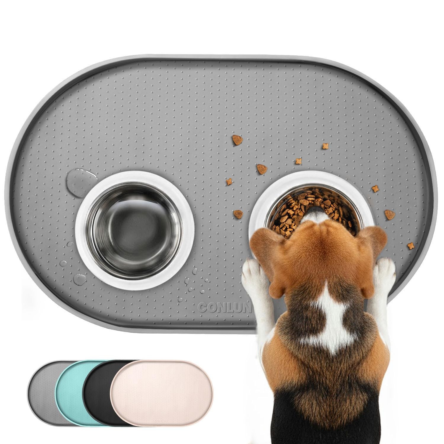 Dog Food Mat 1/2 Inch Raised Edges Silicone Waterproof Grey 32x20 Inch