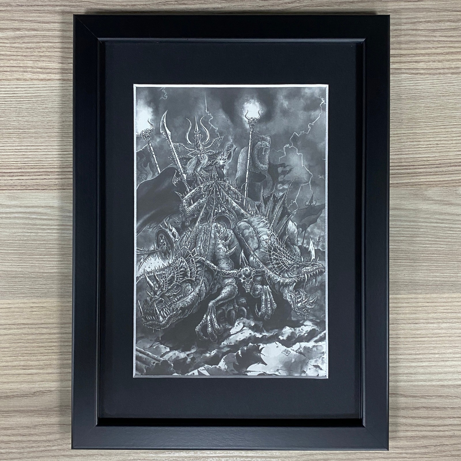 DARK ELF WITCH KING MALEKITH FRAMED ART BLACK LIBRARY COLD ONE CHARIOT WARHAMMER