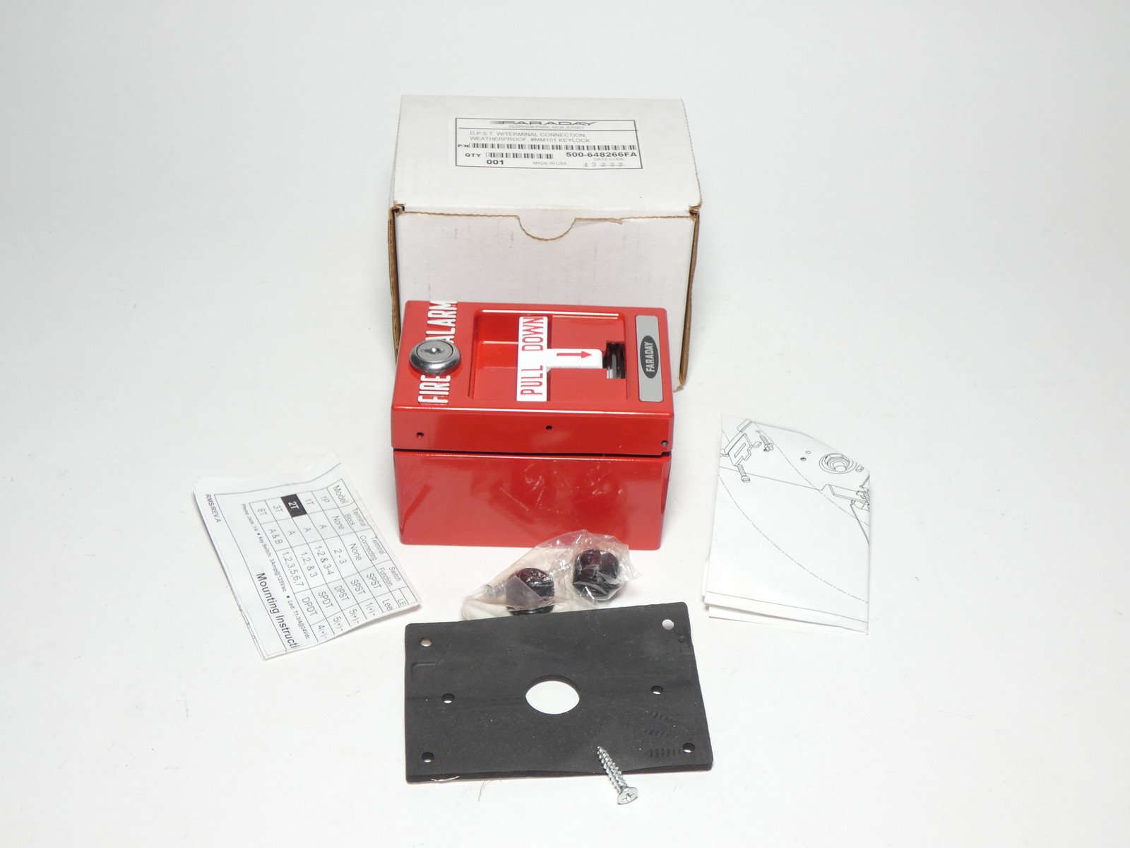 Faraday 500-648266FA Weatherproof Fire Alarm Pull Station NO KEYS - NEW Surplus!