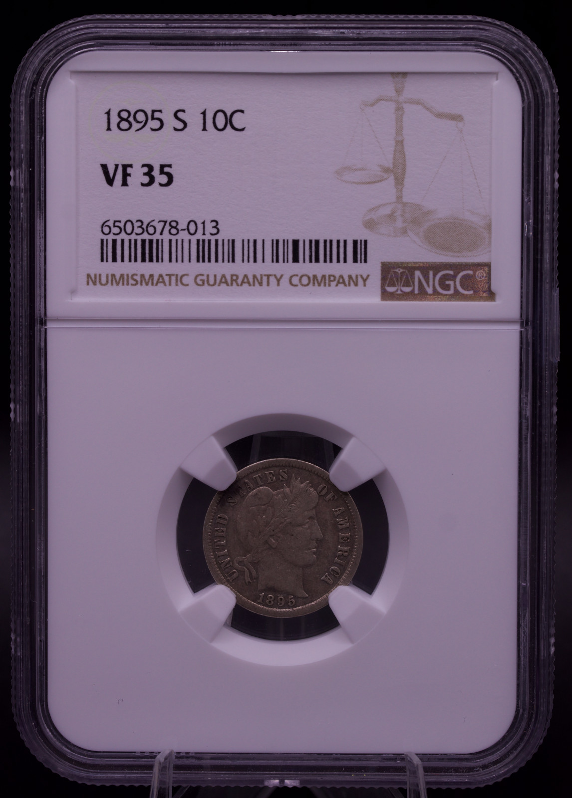 1895-S Barber Dime NGC VF35 10C Silver Semi-Key Date San Francisco Mint Coin