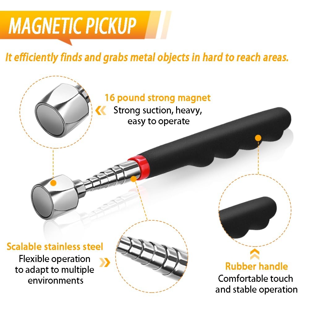 Telescoping Magnetic Pickup Tool Set Pull Force 22 lb, Extendable Magnet...