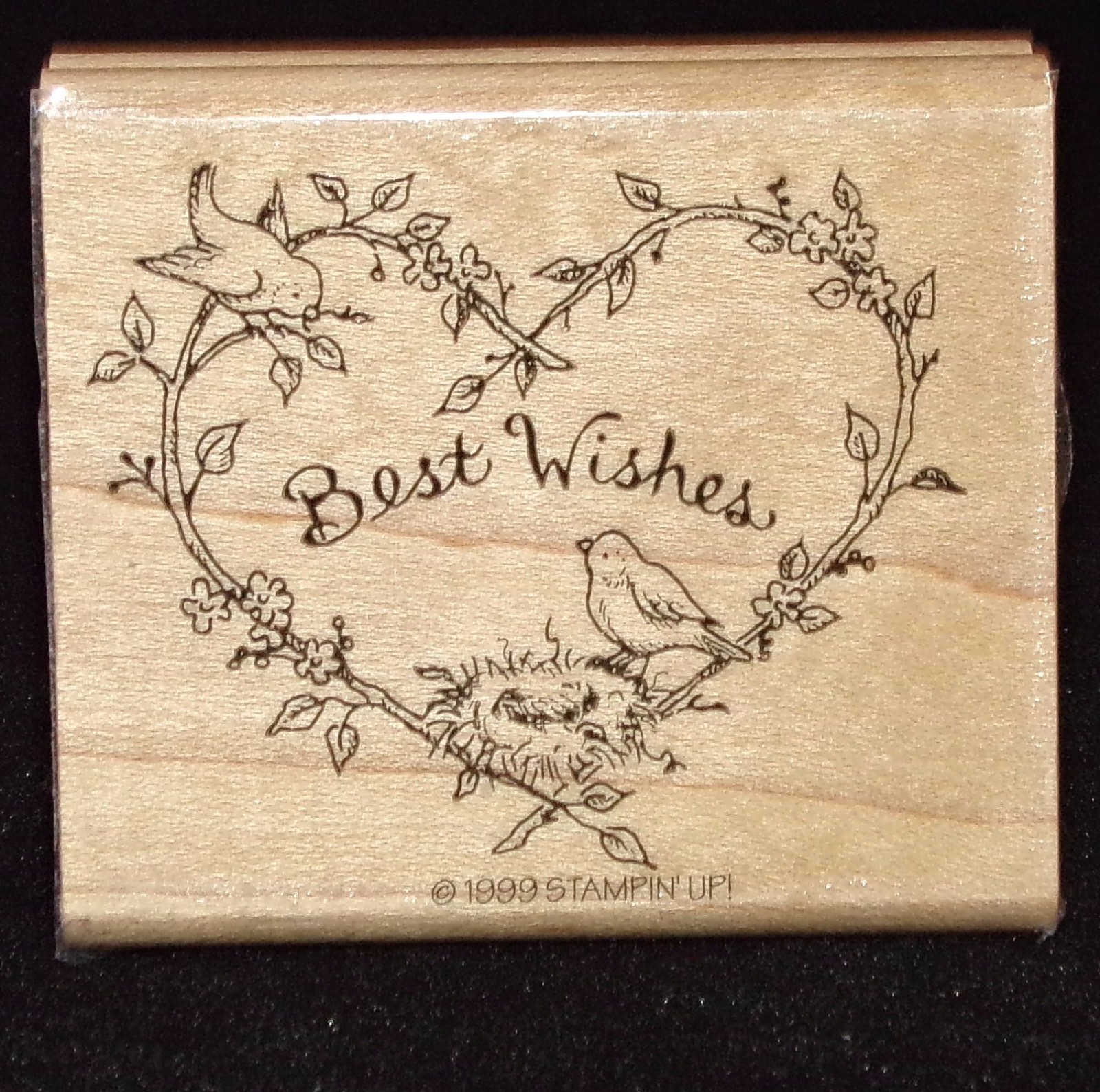 Best Wishes Heart Rubber Stamp Single Flowers Birds Stampin Up Feathered Friends
