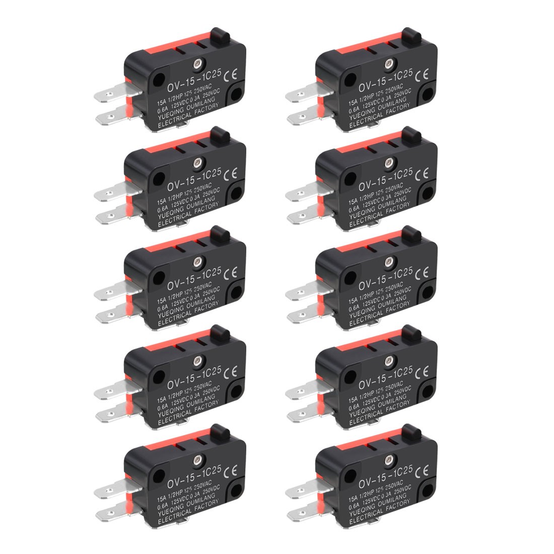 10PCS OV-15-1C25 15A 125/250V AC 3 Terminals Snap Button Type Micro Limit Switch